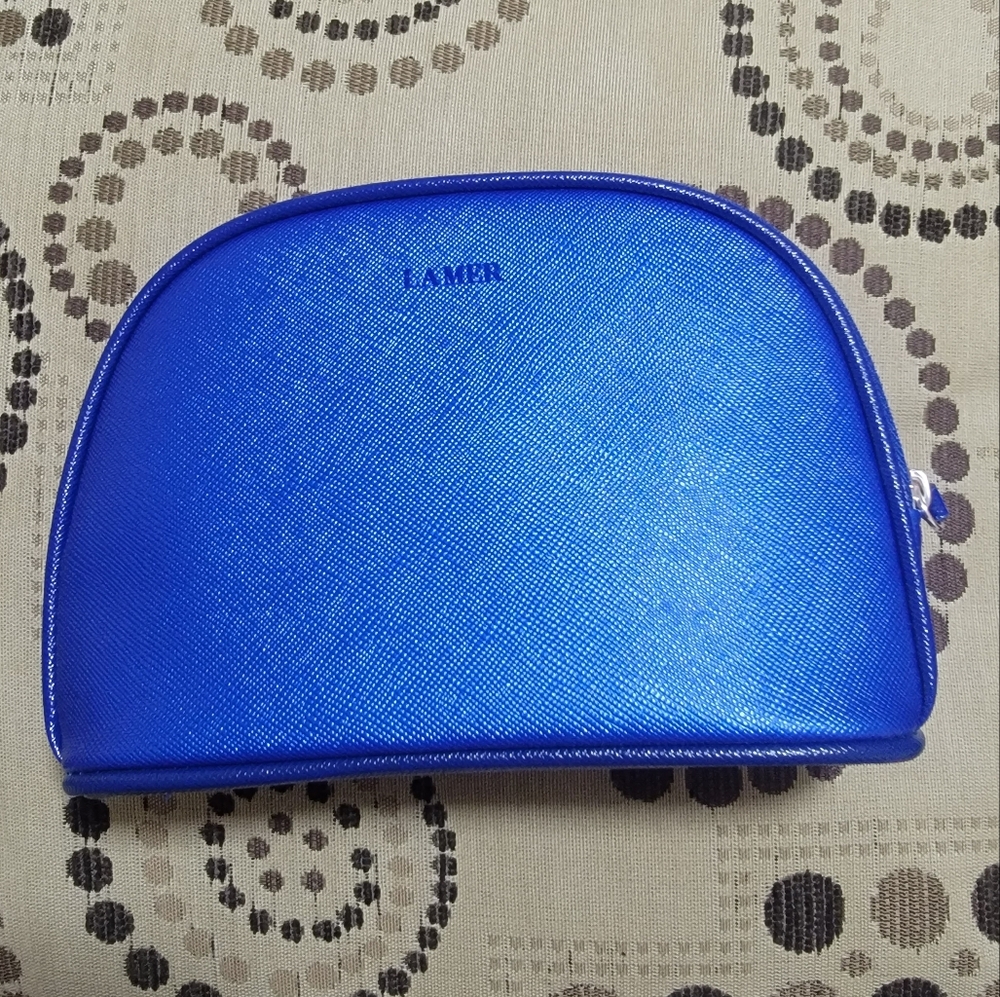 La Mer Authentic Metallic Blue Makeup Bag